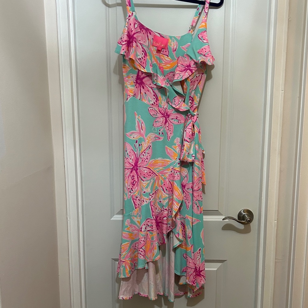 Lilly Pulitzer Fontaine Knee Length Sundress Surf Blue Bonita Blooms Sz. M NWT